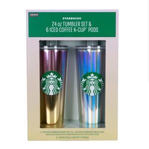 Starbucks 24oz Tumbler Set & 6 Iced Coffee K-Cup Pods Pink & Iridescent